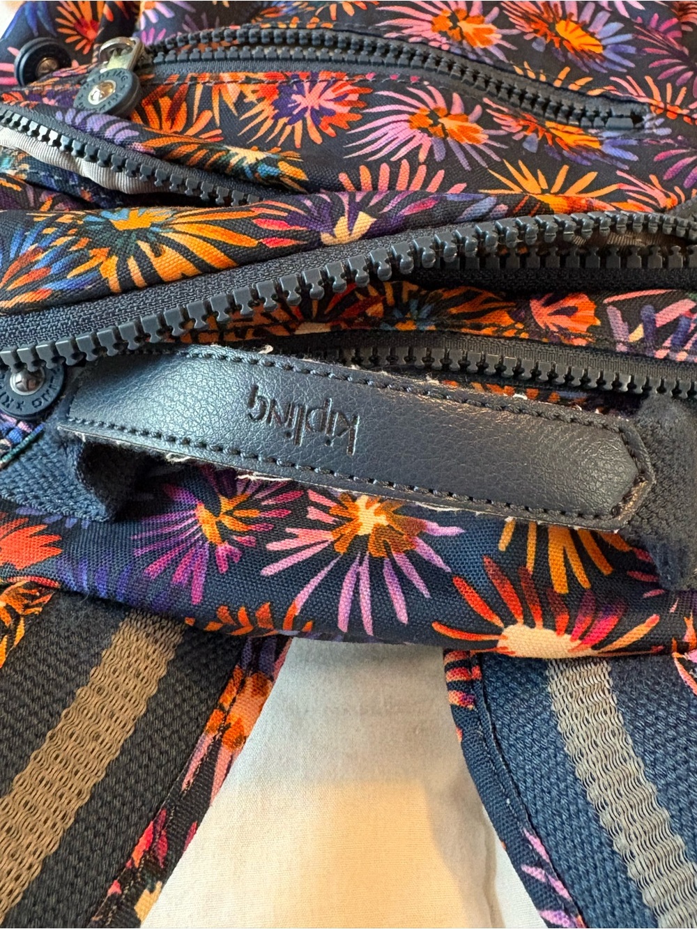 Kipling Navy Floral Backpack with Multicolor Burst Print - Picture 14 of 14